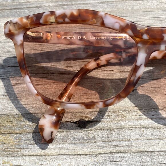 Prada Sunglasses Spotted Brown Pink Tortoise Shell Cat Eye VPR 17P Size 52-18 - Picture 11 of 14